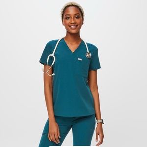 Catarina One-Pocket Scrub Top, Caribbean Blue, Small Regular